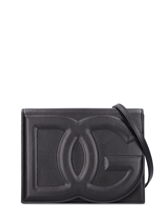 Dolce&Gabbana: Bolso de hombro DG de piel con logo - Negro - women_0 | Luisa Via Roma