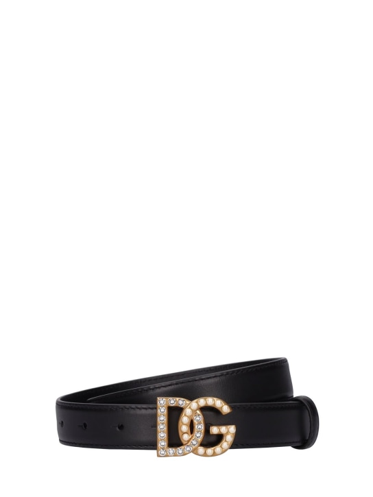 Dolce&Gabbana: 2.5 cm 크리스털 DG 소프트 가죽 벨트 - 블랙 - women_0 | Luisa Via Roma