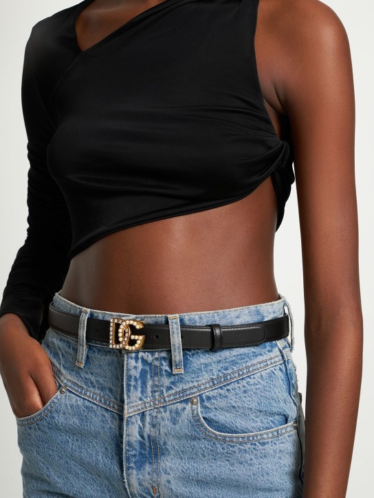 Dolce&Gabbana: 2.5 cm Crystal DG soft leather belt - Siyah - women_1 | Luisa Via Roma