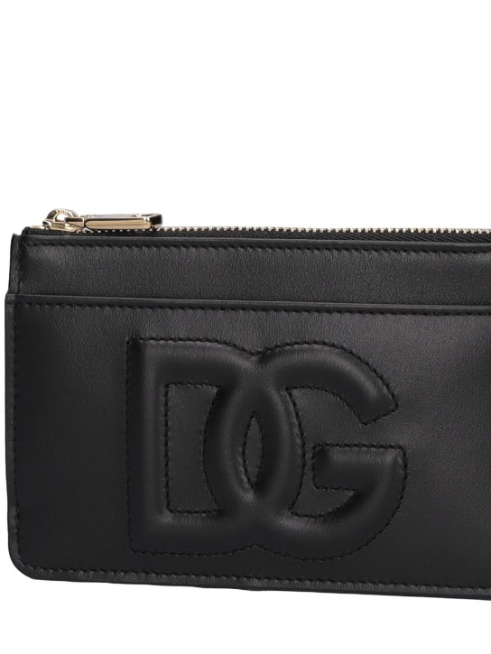 Dolce&Gabbana: Porte-cartes en cuir lisse à logo DG - Noir - women_1 | Luisa Via Roma