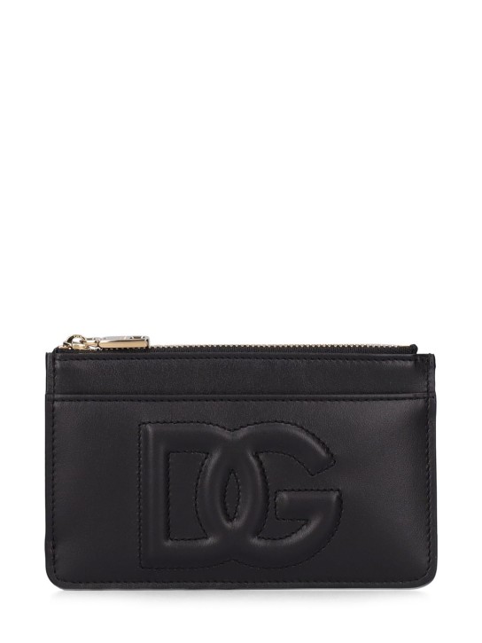 Dolce&Gabbana: Porta carte di credito in pelle morbida con logo - Nero - women_0 | Luisa Via Roma