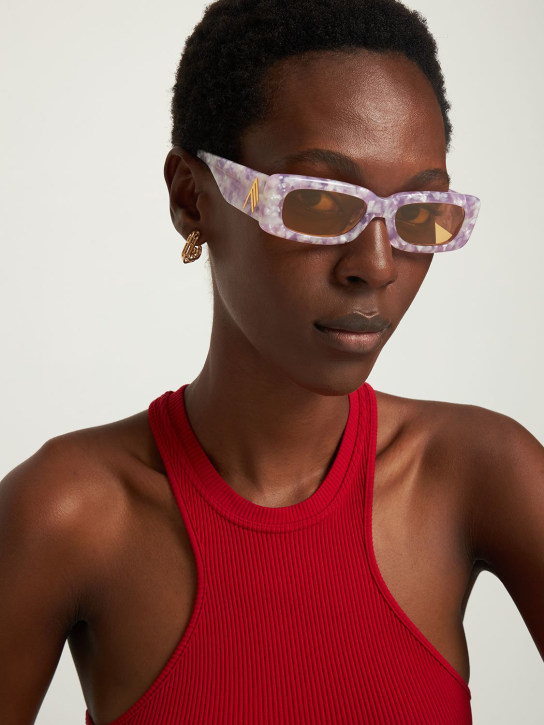 The Attico: Mini Marfa squared acetate sunglasses - Marble/Yellow - women_1 | Luisa Via Roma