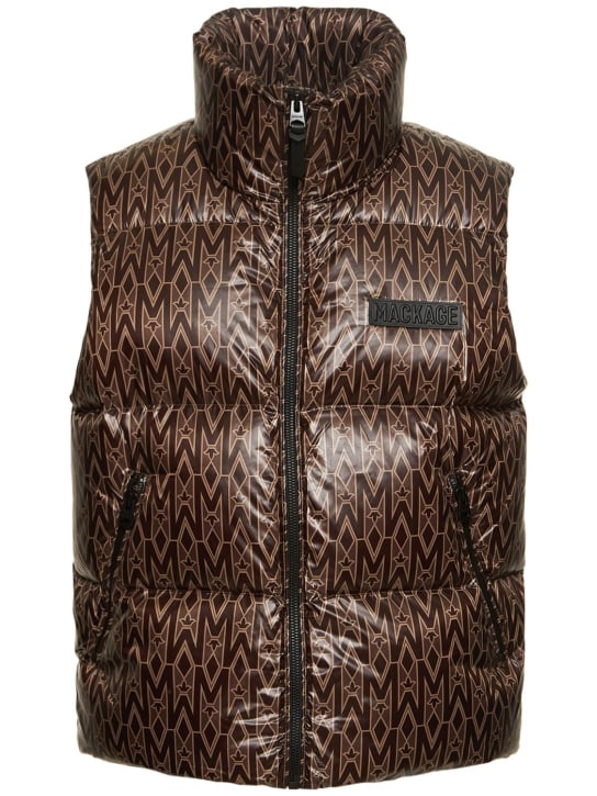 Mackage: Kane monogram print recycled down vest - Brown - men_0 | Luisa Via Roma