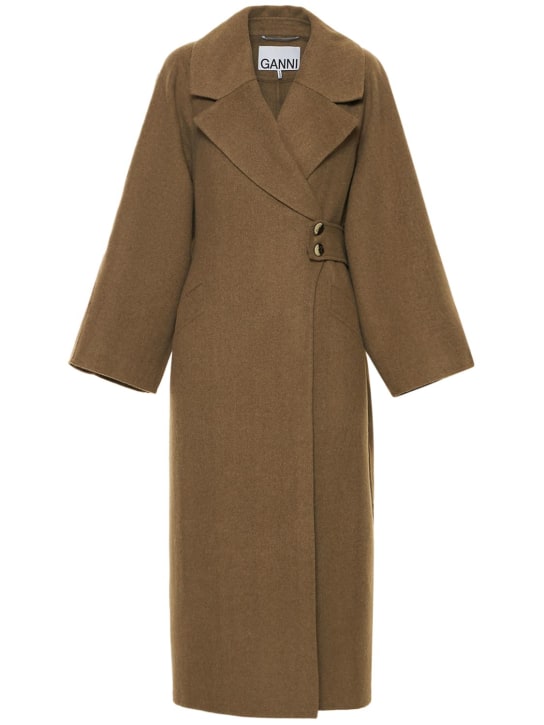 GANNI: Long wool blend coat - women_0 | Luisa Via Roma