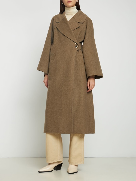 GANNI: Long wool blend coat - women_1 | Luisa Via Roma