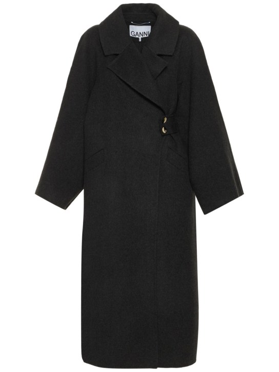 GANNI: Long wool blend coat - women_0 | Luisa Via Roma