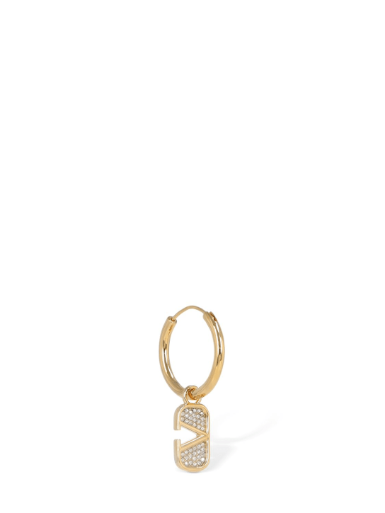 Valentino Garavani: Crystal V logo signature mono earring - Gold/Crystal - men_1 | Luisa Via Roma