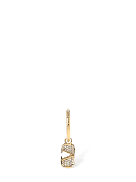 Valentino Garavani: Crystal V logo signature mono earring - Gold/Crystal - men_0 | Luisa Via Roma