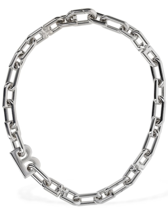 Balenciaga: B chain thin brass necklace - Silver - men_0 | Luisa Via Roma