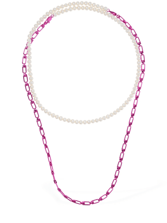EÉRA: Chain & pearl double Reine necklace - Pearl/Fuchsia - women_0 | Luisa Via Roma