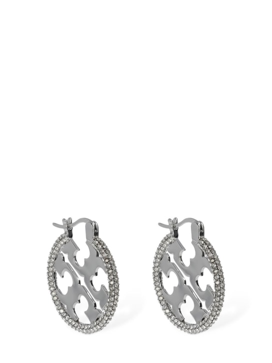Tory Burch: Miller pavé hoop earrings - Silver - women_0 | Luisa Via Roma