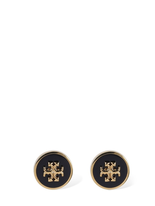 Tory Burch: Kira enamel stud earrings - Black/Gold - women_0 | Luisa Via Roma