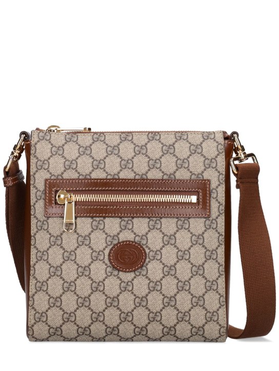 Gucci: GG Supreme coated canvas messenger bag - Beige/Brown - men_0 | Luisa Via Roma