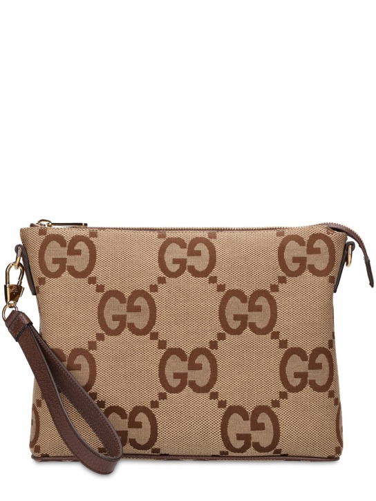 Gucci: Jumbo GG messenger bag - Camel/Ebony - men_0 | Luisa Via Roma