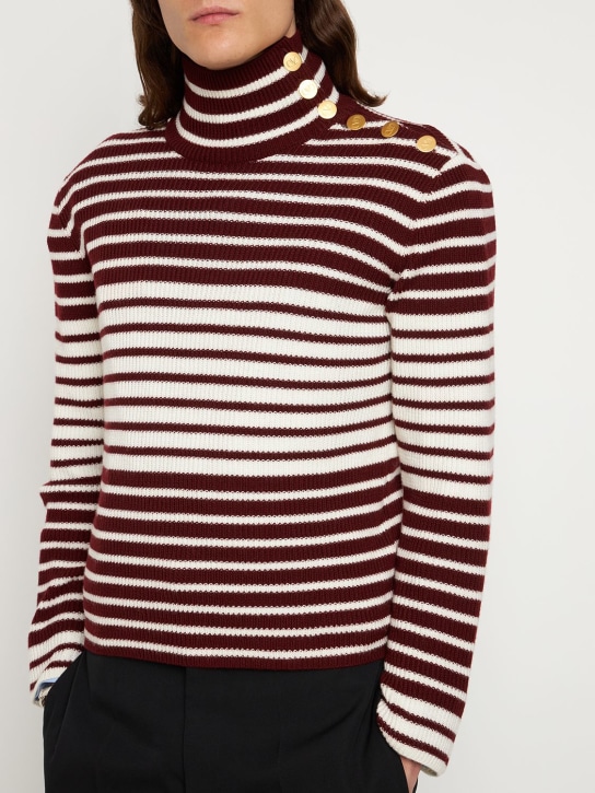 Valentino: Striped wool knit turtleneck - Ivory/Bordeaux - men_1 | Luisa Via Roma