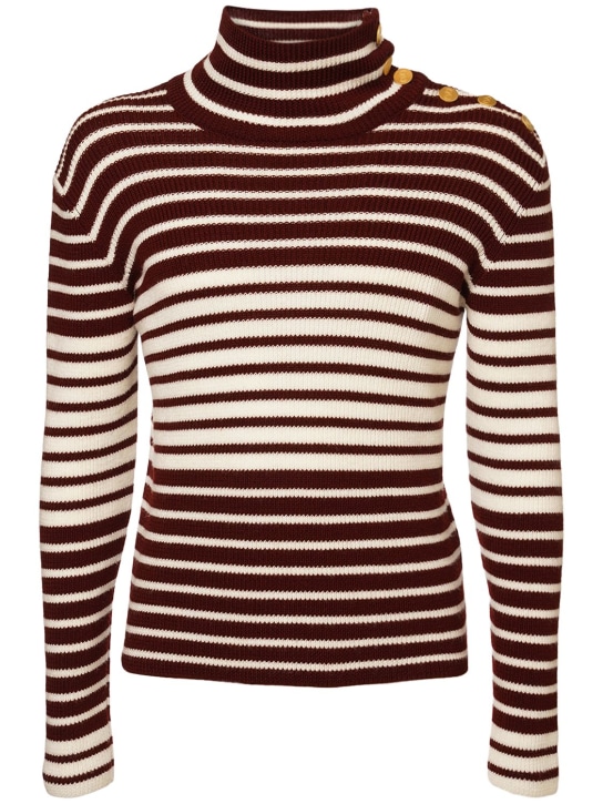 Valentino: Striped wool knit turtleneck - Ivory/Bordeaux - men_0 | Luisa Via Roma