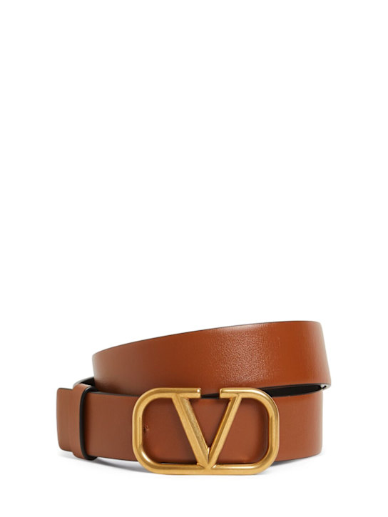 Valentino Garavani: 30mm Logo leather belt - men_0 | Luisa Via Roma