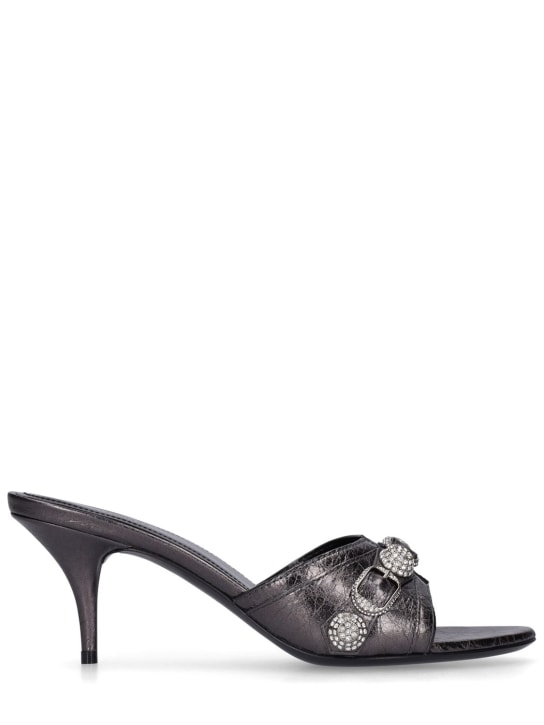 Balenciaga: 50mm Cagole leather sandals - Gunmetal - women_0 | Luisa Via Roma
