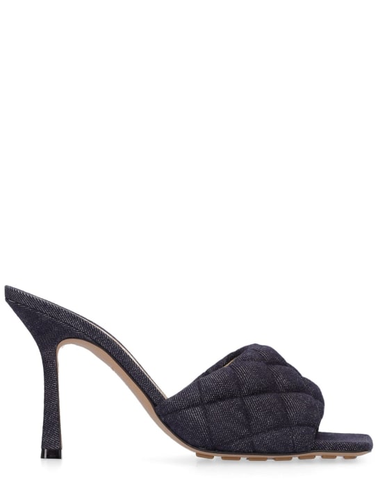 Bottega Veneta: 90mm Denim & leather slide sandals - Çivit Rengi - women_0 | Luisa Via Roma