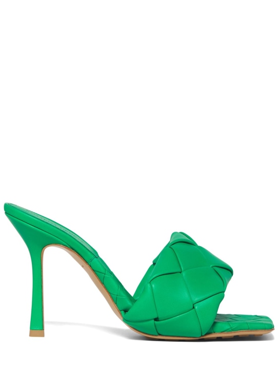 Bottega Veneta: 90mm Lido woven leather slide sandals - Yeşil - women_0 | Luisa Via Roma