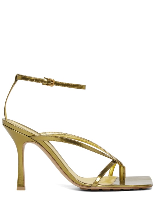 Bottega Veneta: 90毫米Dot弹力皮革凉鞋 - 金色 - women_0 | Luisa Via Roma
