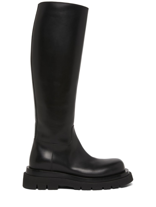Bottega Veneta: 40mm Lug leather tall boots - Siyah - women_0 | Luisa Via Roma