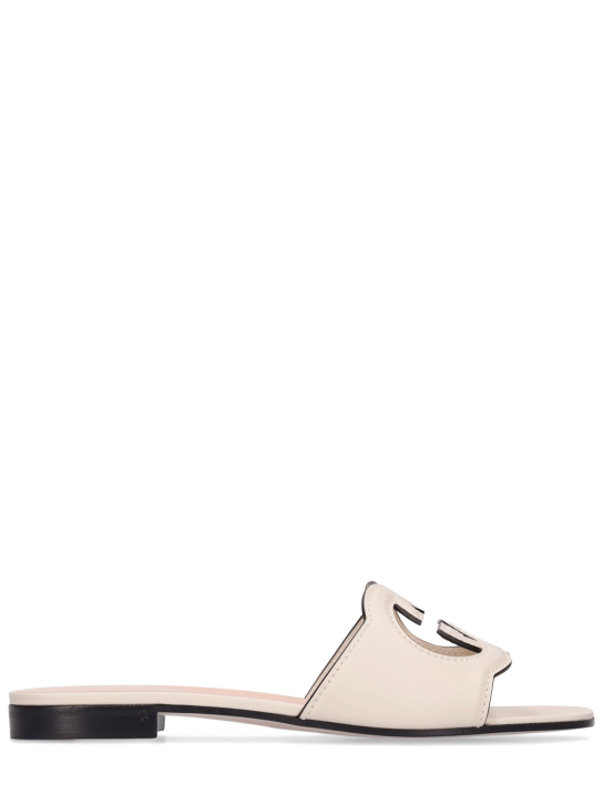 Gucci: 20mm GG cutout leather slide sandals - Mystic White - women_0 | Luisa Via Roma