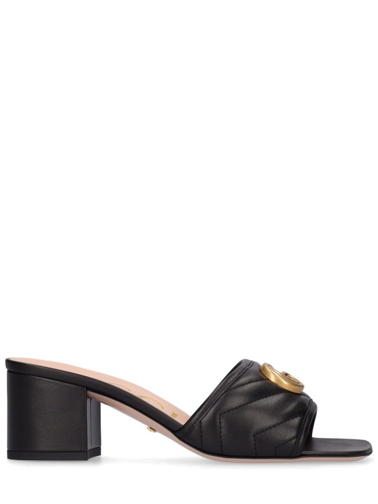 Gucci: 55mm Marmont leather slide sandals - Black - women_0 | Luisa Via Roma
