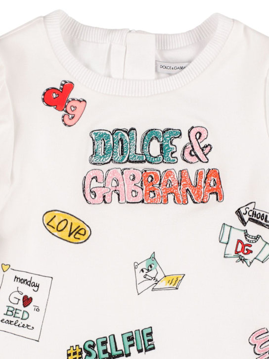 Dolce&Gabbana: Vestido de popelina y jersey con manga larga - Blanco/Multi - kids-girls_1 | Luisa Via Roma