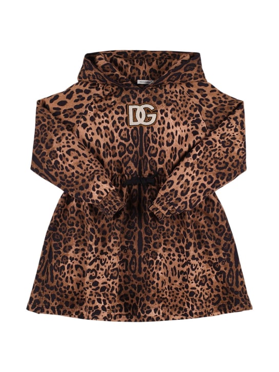 Dolce&Gabbana: KLEID AUS BAUMWOLLFLEECE MIT DRUCK - Schwarz/ Braun - kids-girls_0 | Luisa Via Roma