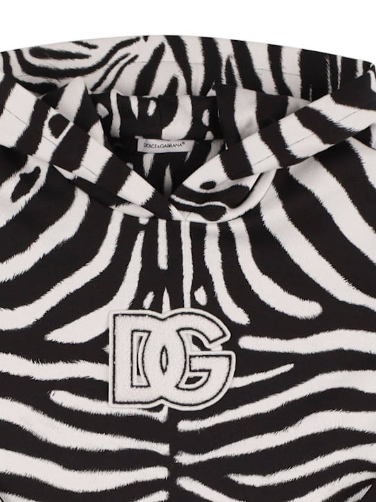 Dolce&Gabbana: Zebra コットンフーディー - ホワイト/ブラック - kids-girls_1 | Luisa Via Roma