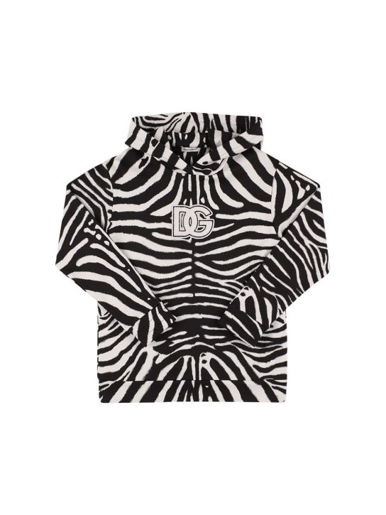 Dolce&Gabbana: Zebra コットンフーディー - ホワイト/ブラック - kids-girls_0 | Luisa Via Roma