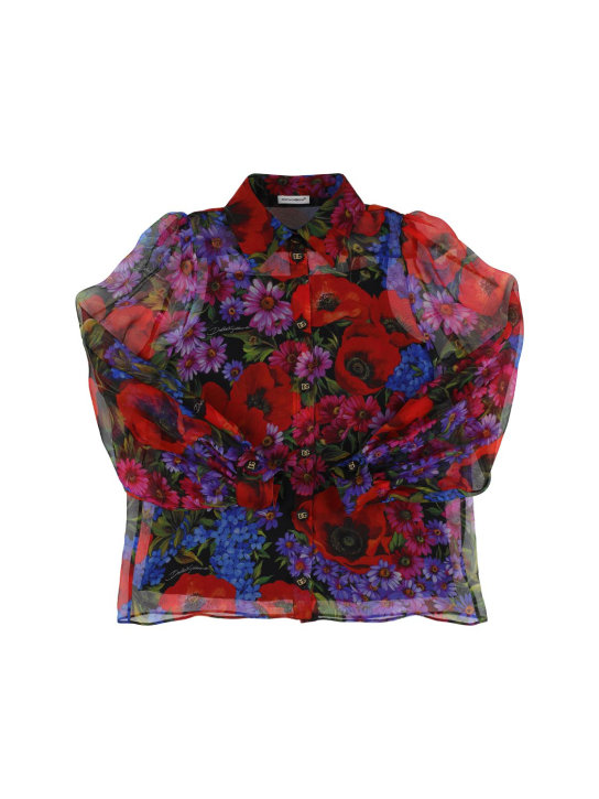 Dolce&Gabbana: Camisa de chifón de seda con estampado - Multicolor - kids-girls_0 | Luisa Via Roma