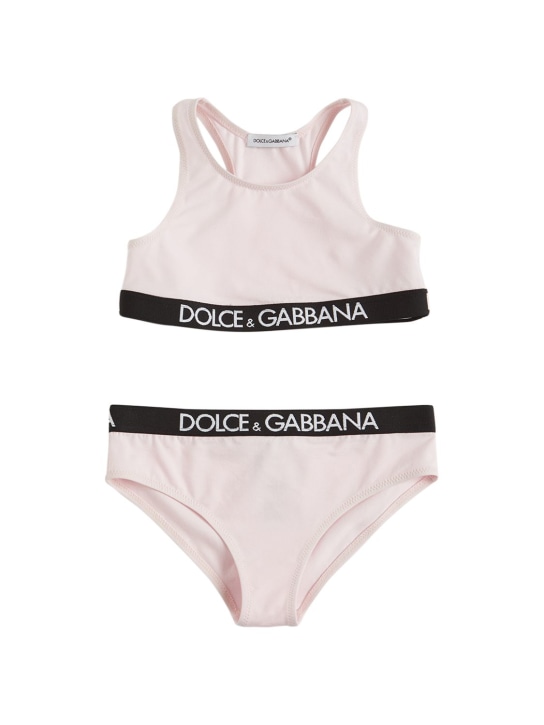 Dolce&Gabbana: Logo混棉文胸&内裤 - 粉色 - kids-girls_0 | Luisa Via Roma
