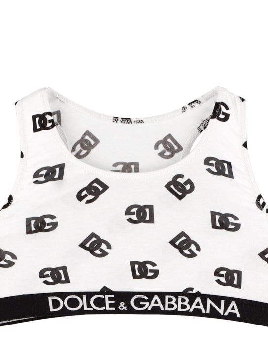 Dolce&Gabbana: Monogram print cotton blend bra & briefs - Beyaz - kids-girls_1 | Luisa Via Roma