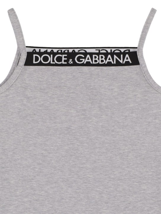 Dolce&Gabbana: Tank top in jersey di cotone con logo - Grigio - kids-girls_1 | Luisa Via Roma