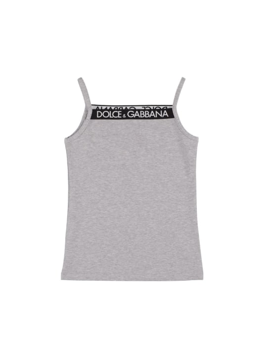 Dolce&Gabbana: Tank top in jersey di cotone con logo - Grigio - kids-girls_0 | Luisa Via Roma