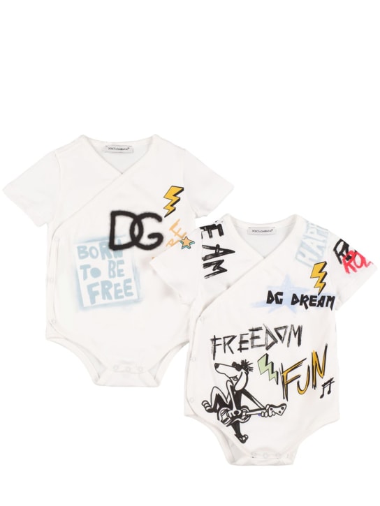 Dolce&Gabbana: Set of 2 Cotton jersey bodysuits - White/Multi - kids-boys_0 | Luisa Via Roma