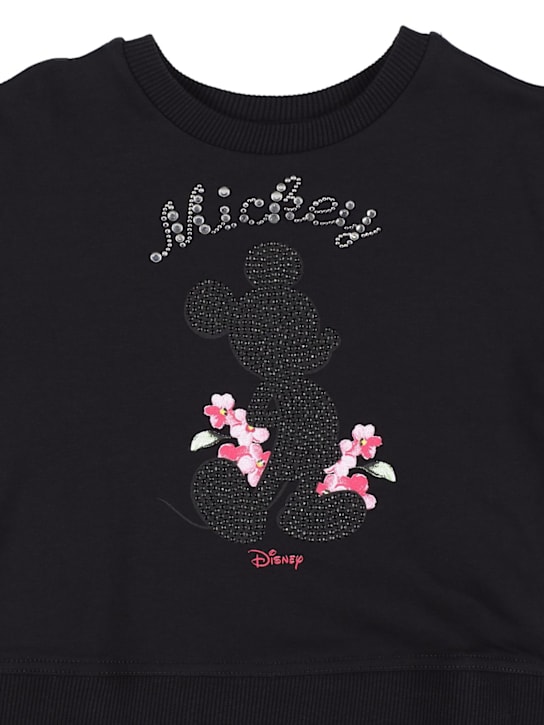 Monnalisa: Felpa in cotone stampato con bande laterali - Bianco - kids-girls_1 | Luisa Via Roma