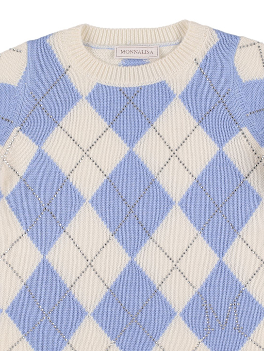 Monnalisa: Suéter de punto de lana - Blanco/Azul Claro - kids-girls_1 | Luisa Via Roma