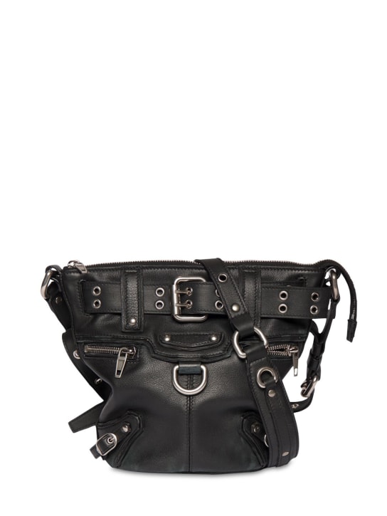Balenciaga: XS Emo leather bucket bag - Siyah - women_0 | Luisa Via Roma