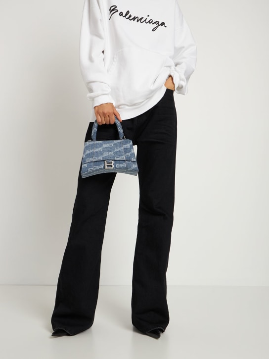 Balenciaga: Petit sac porté épaule en toile Hourglass - Bleu - women_1 | Luisa Via Roma