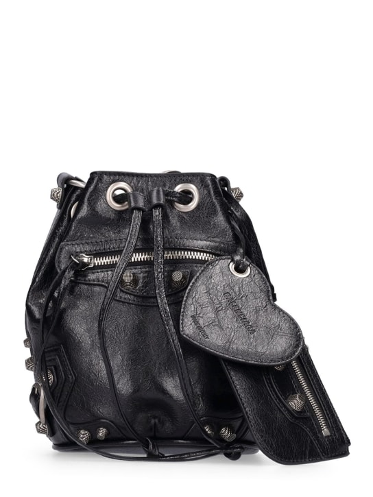 Balenciaga: XS Le Cagole leather bucket bag - Siyah - women_0 | Luisa Via Roma