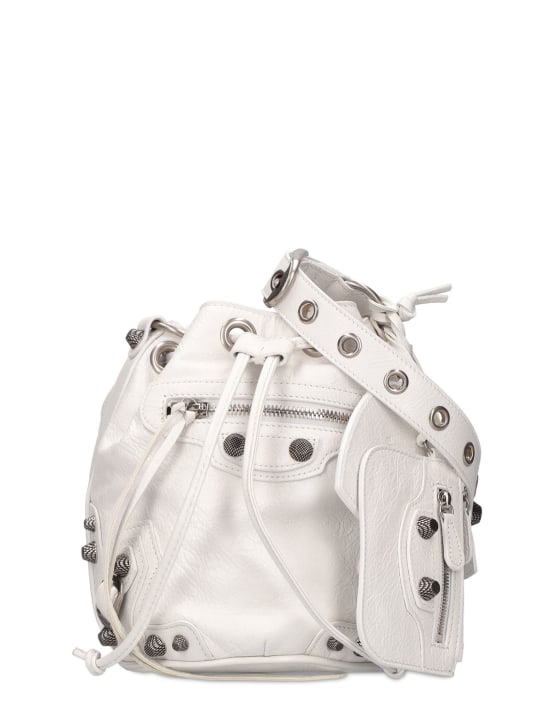 Balenciaga: XS Le Cagole leather bucket bag - Optic White - women_0 | Luisa Via Roma