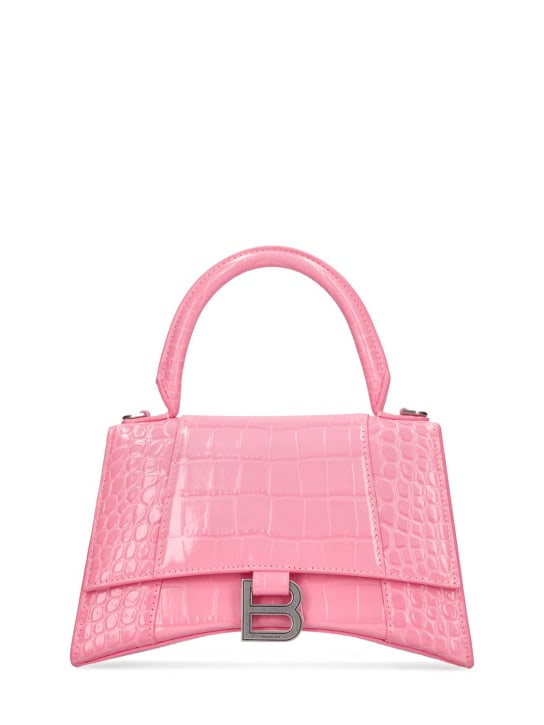 Balenciaga: Hourglass小号压纹皮革手提包 - Sweet Pink - women_0 | Luisa Via Roma