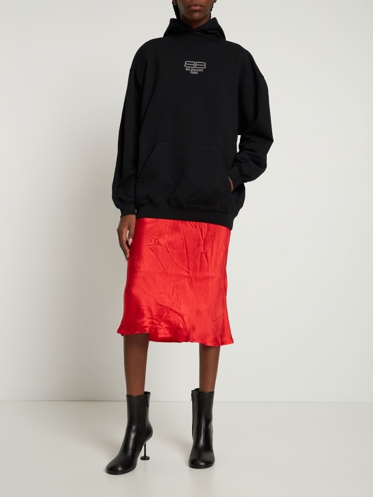 Balenciaga: Embellished wide cotton hoodie - Siyah/Gümüş - women_1 | Luisa Via Roma