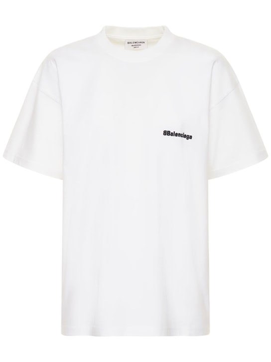 Balenciaga: T-shirt medium fit in cotone con ricamo - Bianco/Nero - women_0 | Luisa Via Roma