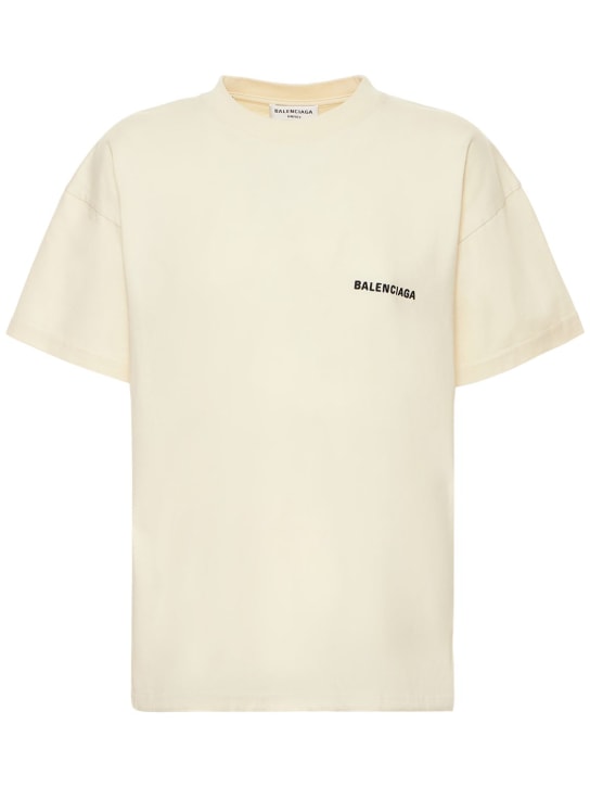 Balenciaga: T-shirt medium fit in cotone con ricamo - Crema/Nero - women_0 | Luisa Via Roma