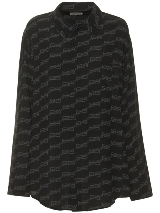 Balenciaga: Logo printed silk satin shirt - Black/Grey - women_0 | Luisa Via Roma
