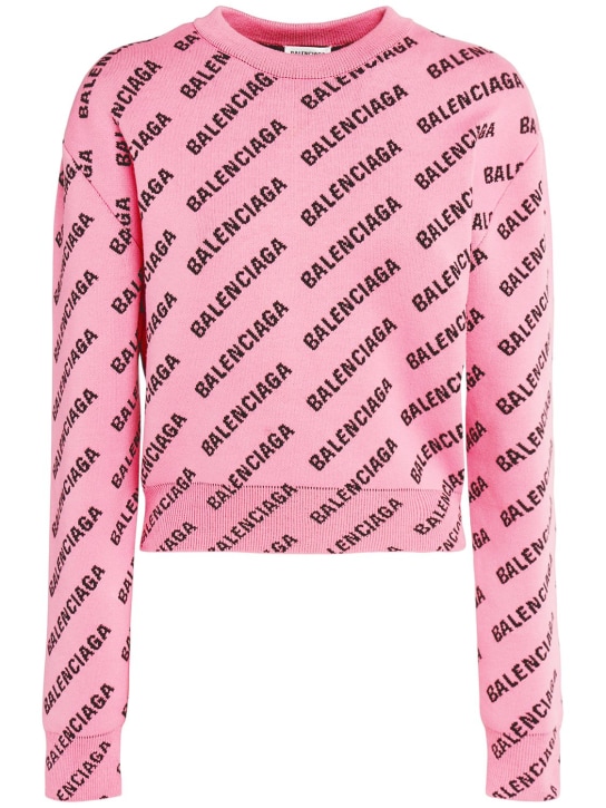 Balenciaga: All over logo cotton blend sweater - Pink/Black - women_0 | Luisa Via Roma